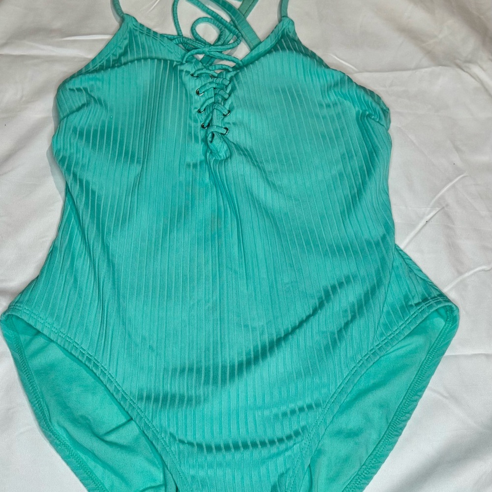 Teal Ribbed One-Piece Swimsuit